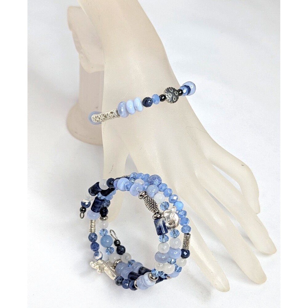 Adjustable Bracelet Set - Mixed Blue Gemstones & Silver - Picture 12 of 12